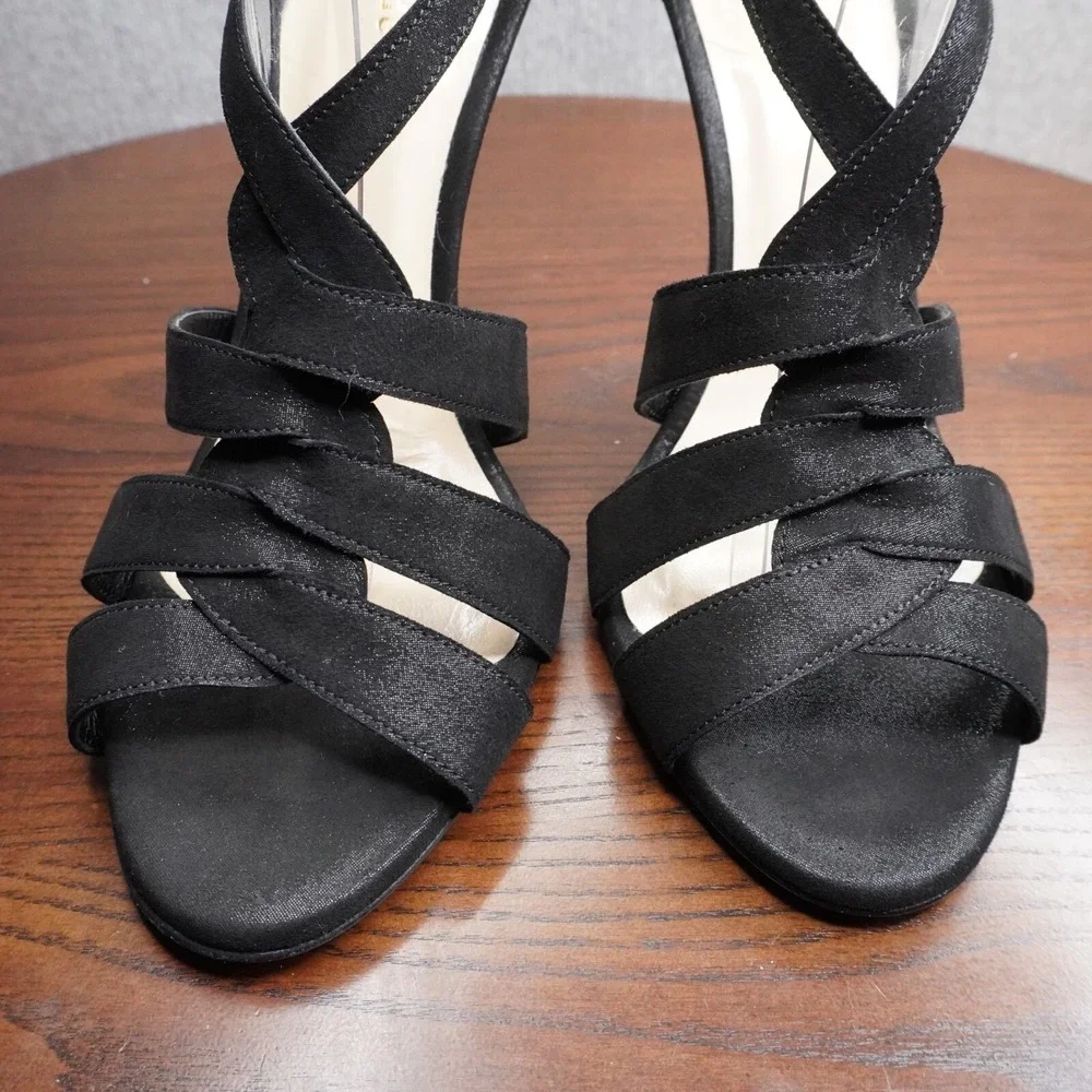 Kate Spade T Strap Sandals Women's 9.5B Black Suede Strappy Stiletto Heels Shoes